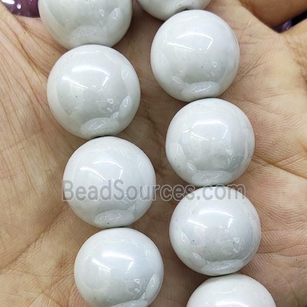 White Porcelain Beads Large Ceramic Smooth Round