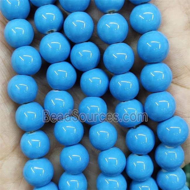 Turqblue Porcelain Beads Smooth Round Ceramic