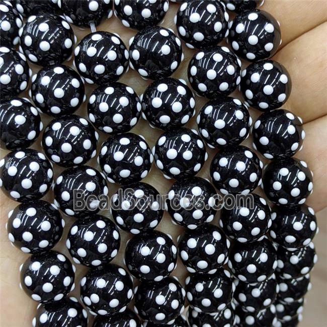 Black Lampwork Glass Beads Dalmatian Spot Round