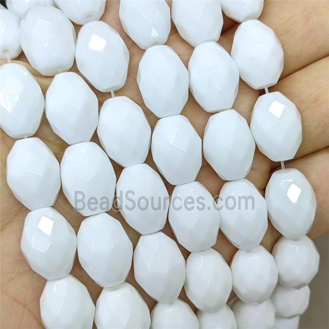 White Porcelain Beads Faceted Rice