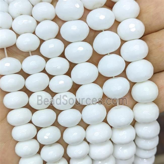 White Porcelain Beads Faceted Rondelle