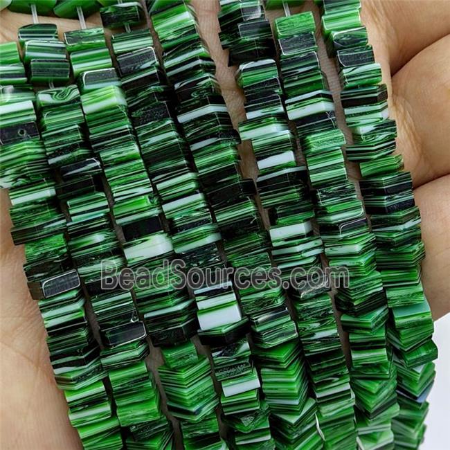 Green Lampwork Glass Square Beads