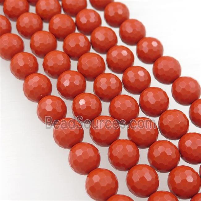 Synthetic Red Coral Beads Faceted Round