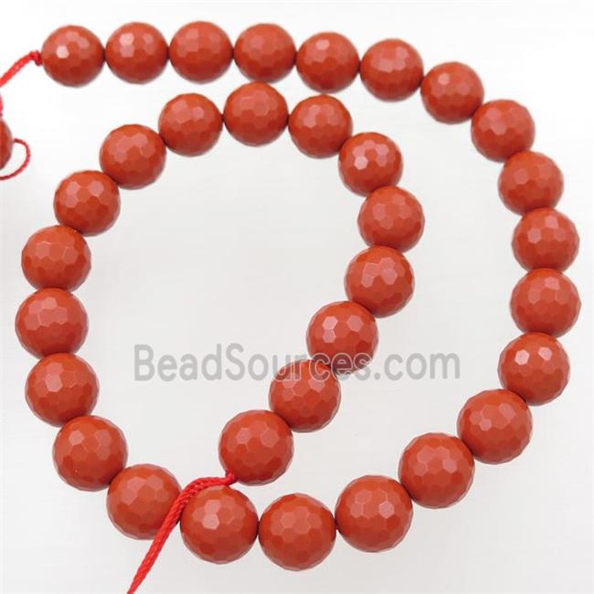 Synthetic Red Coral Beads Faceted Round