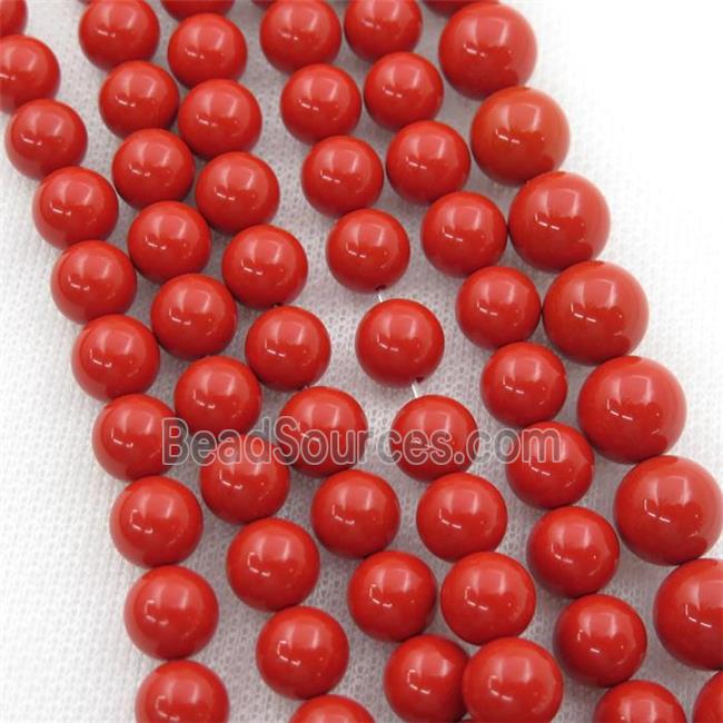 Synthetic red Coral Beads, round