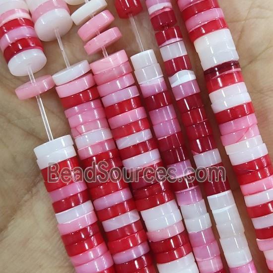 Shell Heishi Beads, red and white