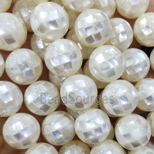 white Mother of Pearl Beads, faceted round