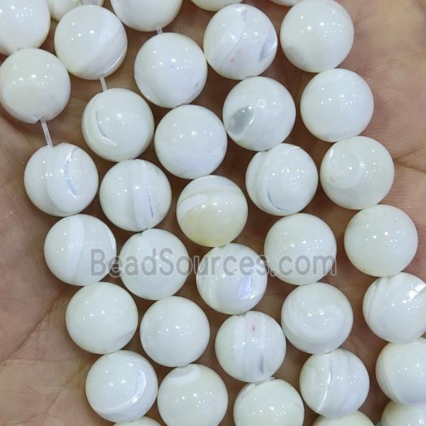 White Mother Of Pearl MOP Shell Beads Round Smooth