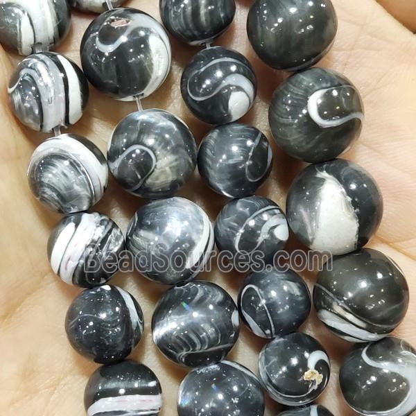 Natural Sea Shell Beads Smooth Round Black Dye