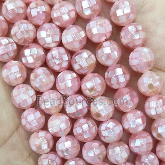 Round MOP Shell Beads Pink Dye Faceted