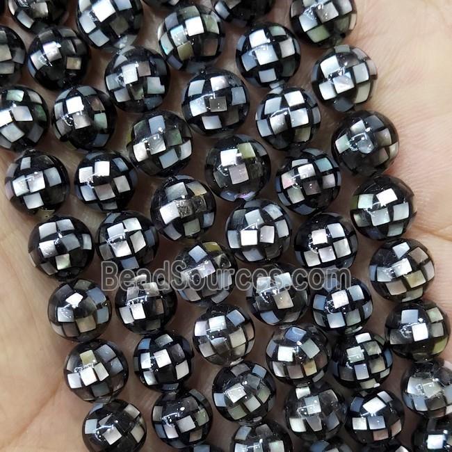 Round MOP Shell Beads Black Faceted