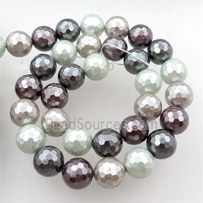 pearlized shell beads, faceted round, mixed color