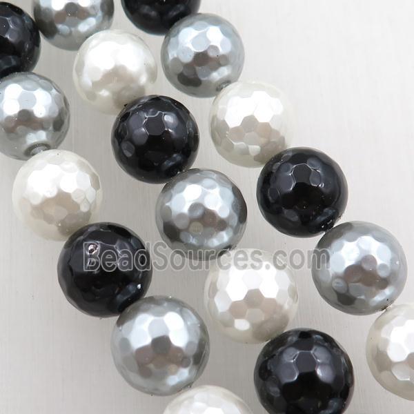 pearlized shell beads, faceted round, mixed color