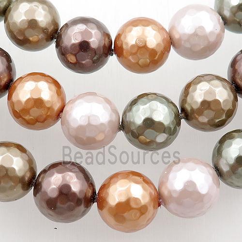 pearlized shell beads, faceted round, mixed color