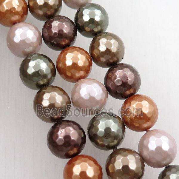 pearlized shell beads, faceted round, mixed color