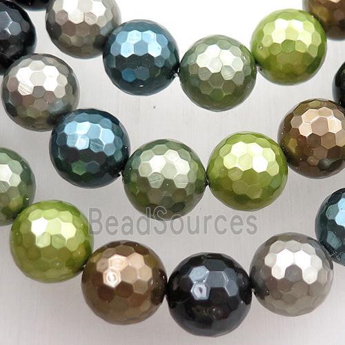 Pearlized Shell Beads Faceted Round Mixed Color