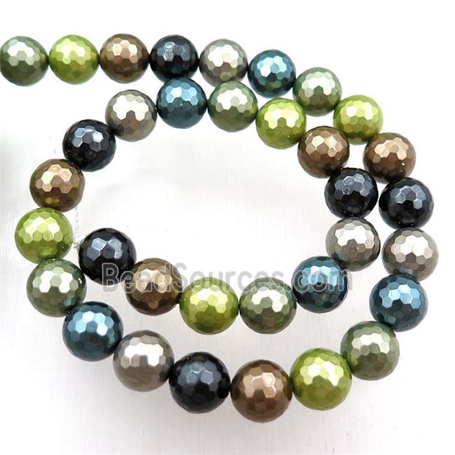 Pearlized Shell Beads Faceted Round Mixed Color