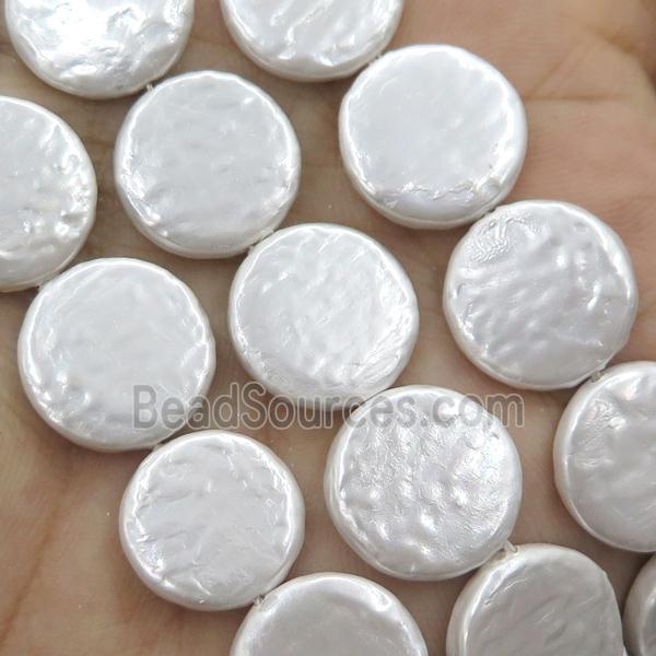 baroque style White Pearlized Shell coin Beads