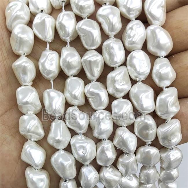 Baroque Style White Pearlized Shell Beads Freeform