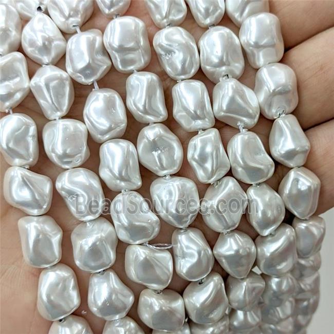 White Pearlized Shell Beads Freeform