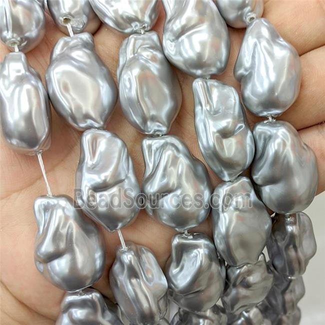 Baroque Style Pearlized Shell Freeform Silvergray