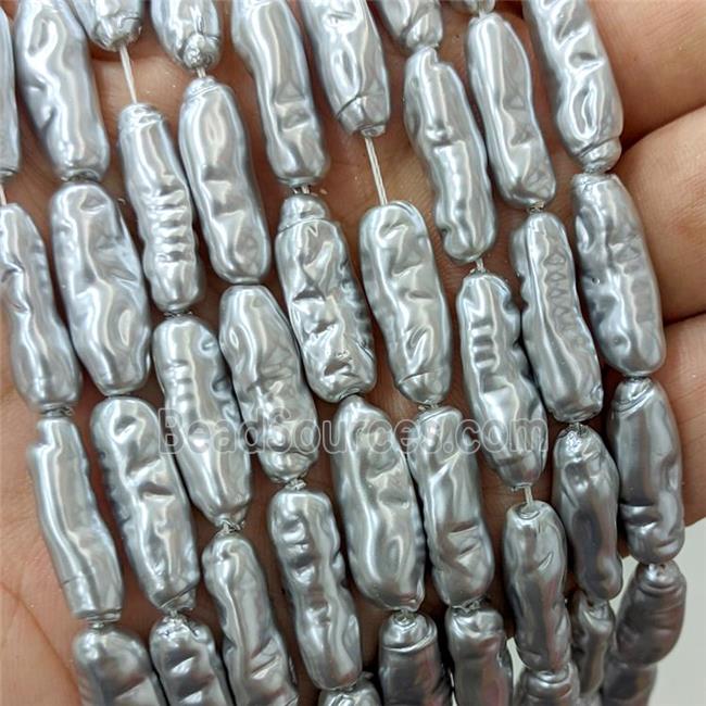 Baroque Style Pearlized Shell Stick Beads Silvergray