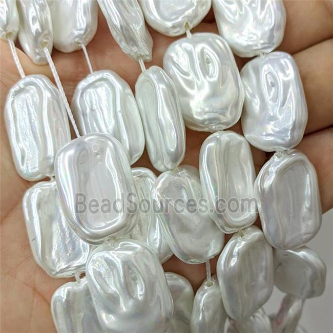 Baroque Style Pearlized Shell Beads White Rectangle