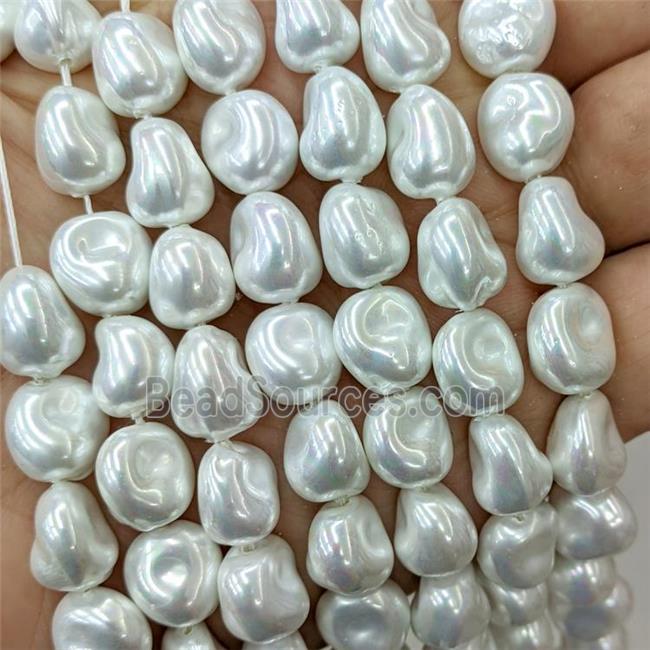 Baroque Style Pearlized Shell Beads White Freeform