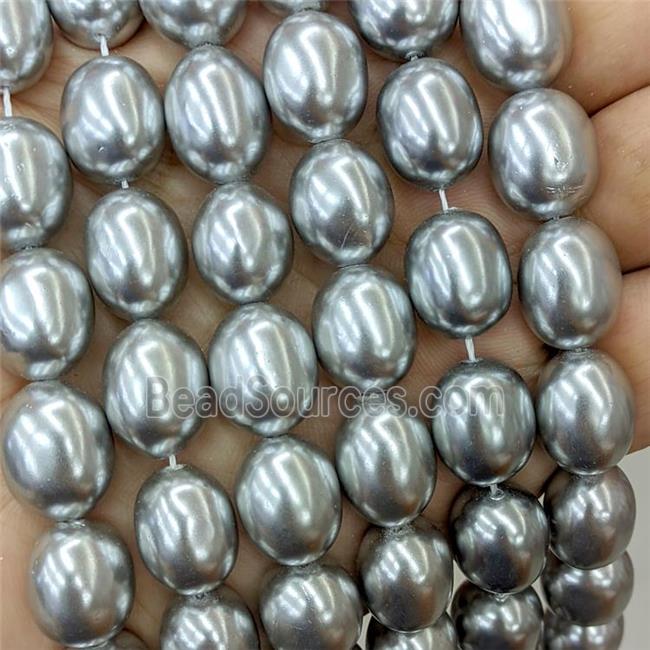 Baroque Style Pearlized Shell Beads Silver Gray Barrel