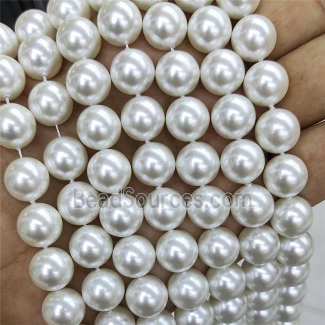 White Pearlized Shell Beads Smooth Round