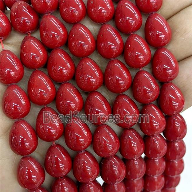 Pearlized Shell Teardrop Beads Red Dye