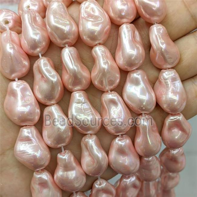 Baroque Style Pearlized Shell Beads Freeform Pink Dye