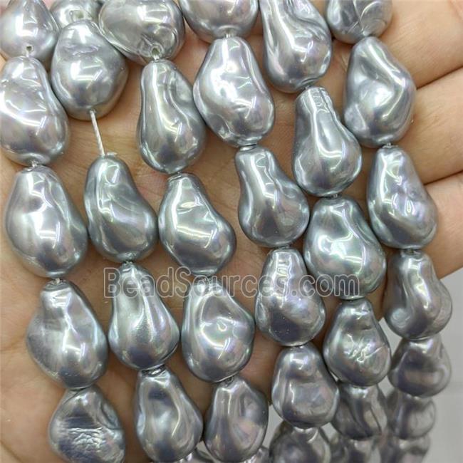 Baroque Style Pearlized Shell Beads Freeform Gray Silver Dye AB-Color Electroplated