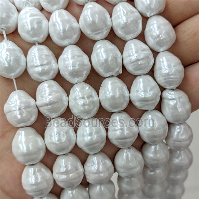 Baroque Style White Pearlized Shell Barrel Beads Screw