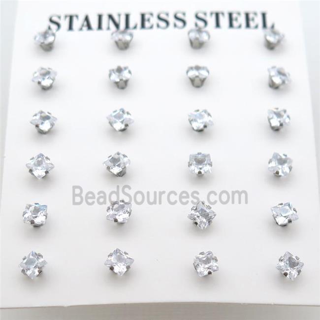 raw stainless steel Stud Earrings with rhinestone