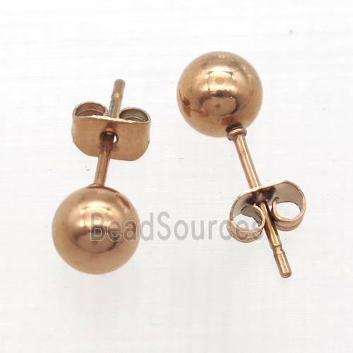 stainless steel Stud Earrings, round ball, rose golden