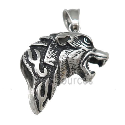 Stainless Steel Leopardhead Pendant, Antique Silver