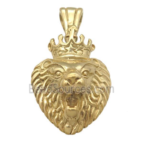 Stainless Steel Lionhead Pendant, crown, Gold Plated