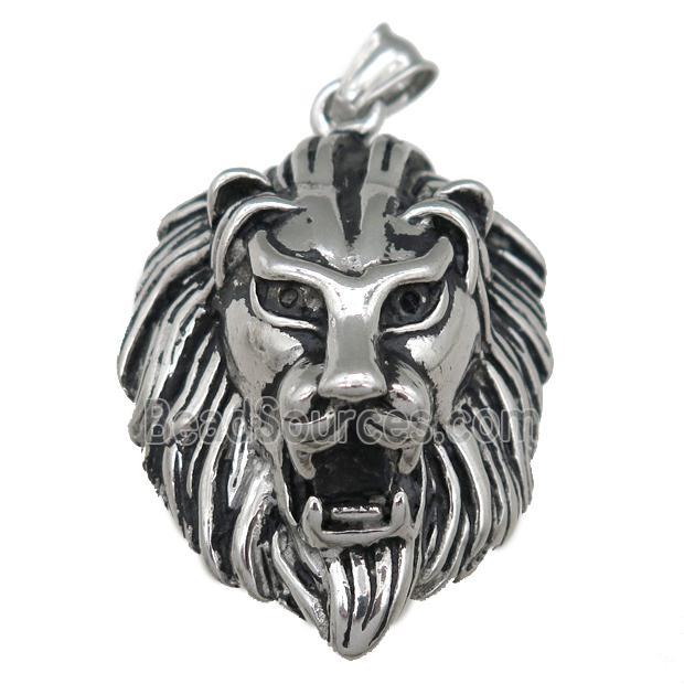 Stainless Steel Lion Pendant, Antique Silver