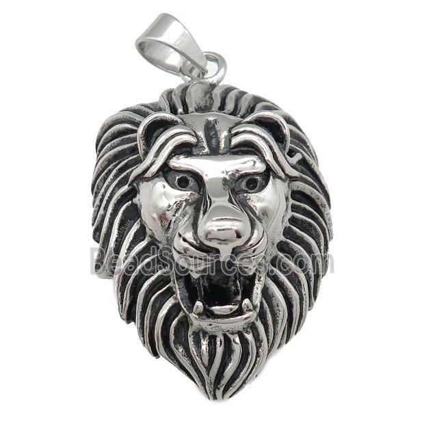 stainless steel Lion pendant, antique silver