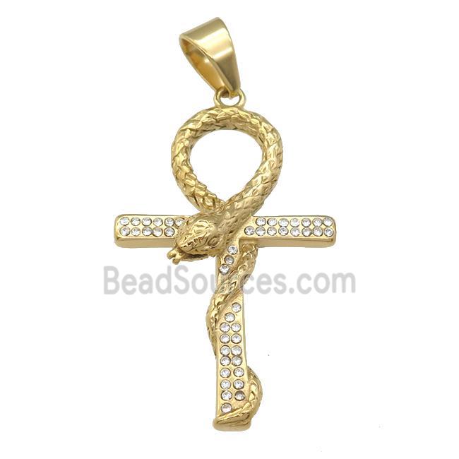 stainless steel snake cross pendant, gold plated