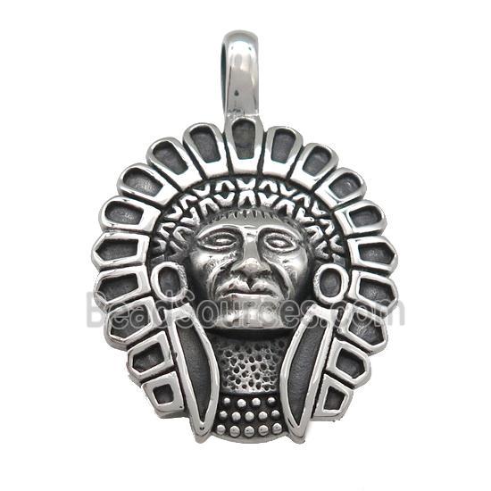 stainless steel Indian Chief Head pendant, antique silver