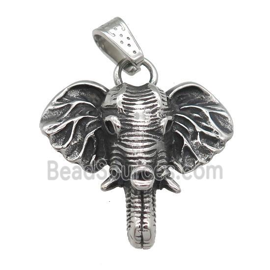 stainless steel elephant pendant, antique silver