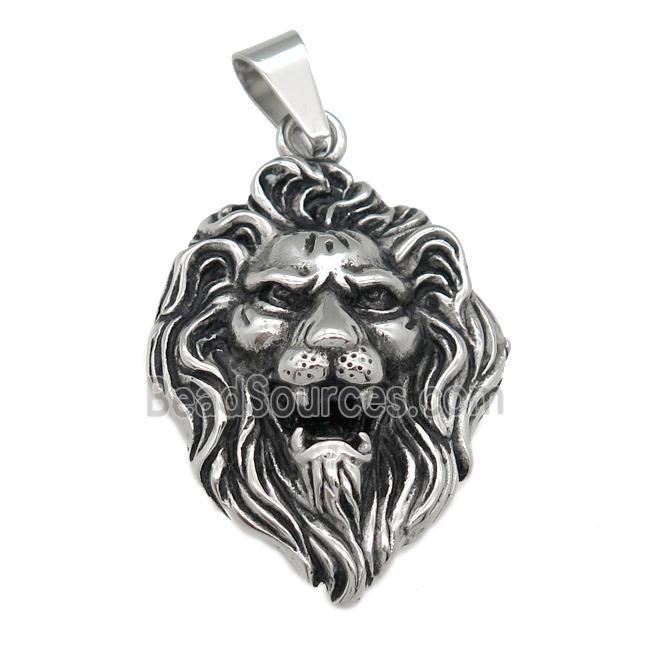 stainless steel Lion pendant, antique silver