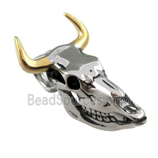 stainless steel bullhead pendant, gold plated