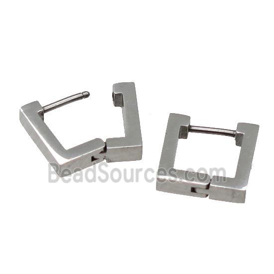 stainless steel Latchback Earring, square, platinum plated