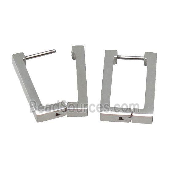 stainless steel Latchback Earring, rectangle, platinum plated