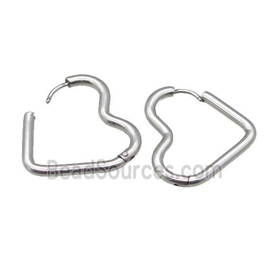 stainless steel Latchback Earring, heart, platinum plated