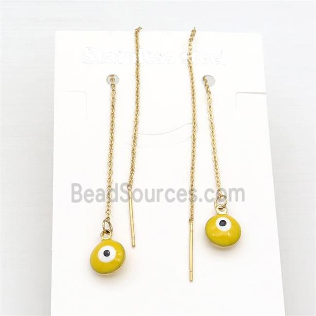 stainless steel Wire Earring with yellow enamel Evil Eye, gold plated