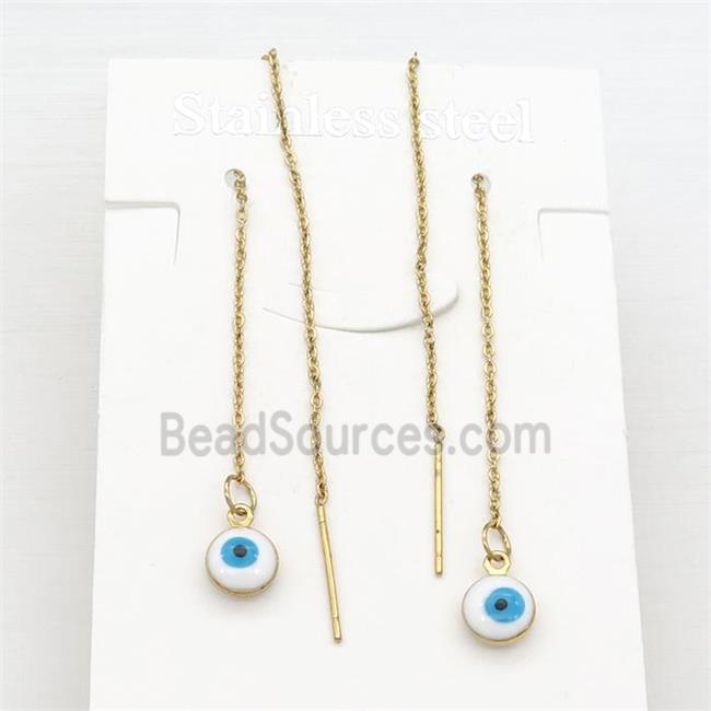 stainless steel Wire Earring with white enamel Evil Eye, gold plated